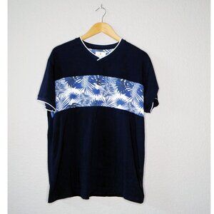 Scott James Men's Navy Blue Short Sleeve T-Shirt with Tropical print XL